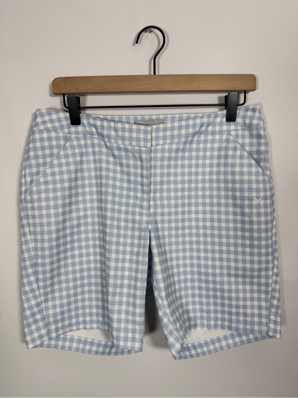 {Callaway} Mid Rise Blue White Gingham Print 7" Inseam Golf Shorts